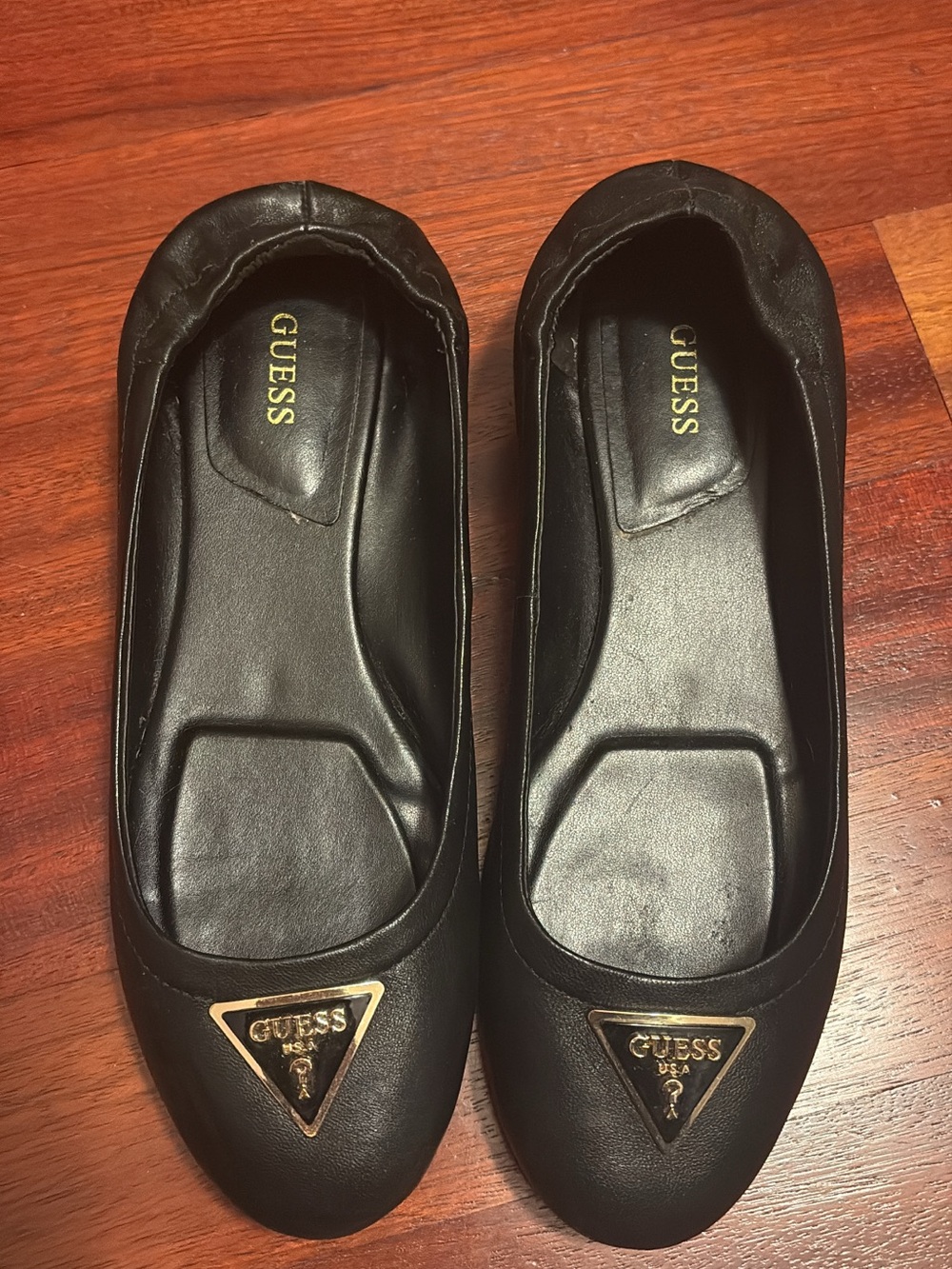 Guess Black Ballet Flats with Gold Logos